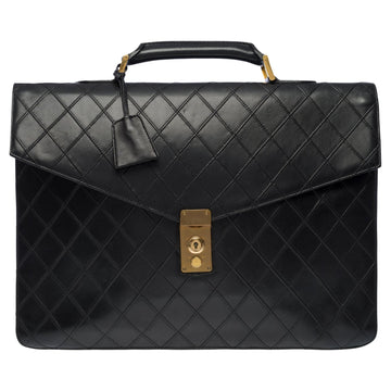 CHANEL Classy vintage Briefcase in black quilted lambskin leather, GHW