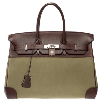 HERMES Fantastic Birkin 35 handbag in brown swift leather & khaki Canvas, SHW