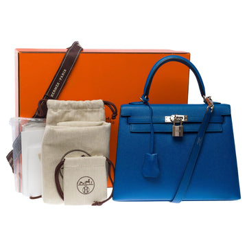 HERMES Amazing Kelly 25 handbag strap in Blue Zellige epsom leather, SHW
