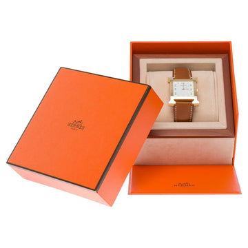HERMES New Heure H 34 MM Grand modele Watch in Yellow gold plated steel box