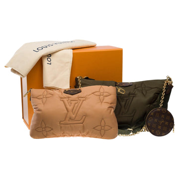 LOUIS VUITTON New Pillow Maxi Pochette shoulder bag in khaki/Beige nylon, GHW