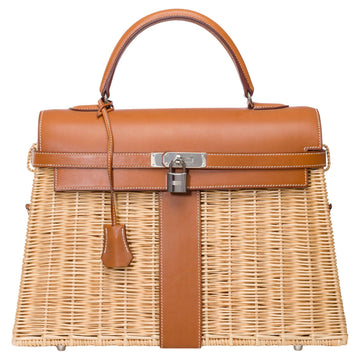 HERMES Rare Kelly 35 Picnic in wicker and barenia leather , SHW