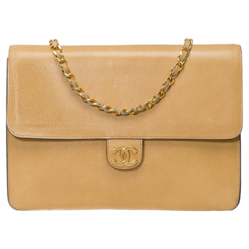 CHANEL Gorgeous Classic shoulder flap bag in beige box calfskin leather, GHW