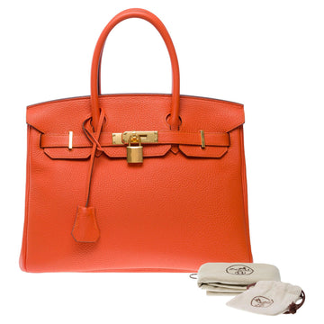 HERMES Superb Birkin 30 handbag in Taurillon Clemence Orange Poppy leather, GHW