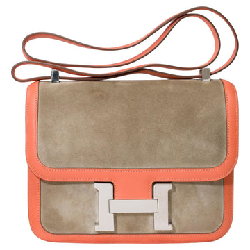 HERMES Very Rare Constance in Grey Doblis calf and Pink swift leather, SHW