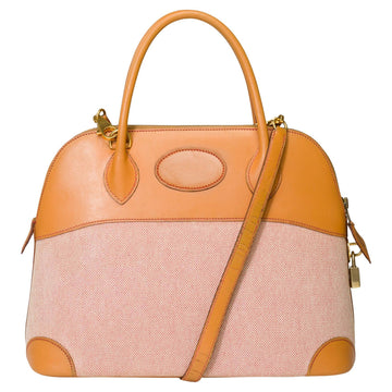 HERMES Bolide handbag strap in Beige Canvas & Gold vache naturelle leather, GHW
