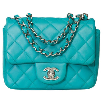 CHANEL Timeless Mini shoulder flap bag in water green quilted lambskin, SHW