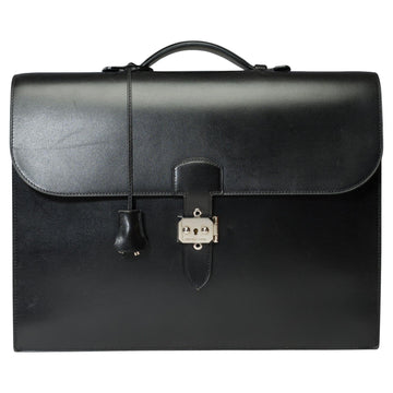 HERMES Beautiful & Chic Sac a depeches briefcase in black box Calf leather, SHW