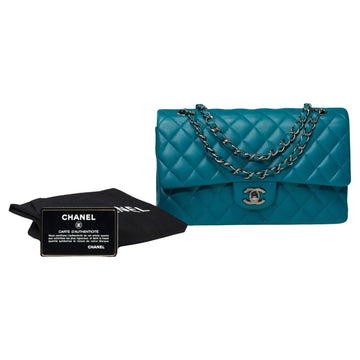 CHANEL Timeless double flap shoulder bag in Turquoise quilted lamb leather, BSHW