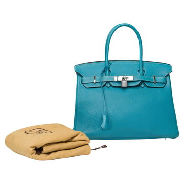 HERMES Splendid Birkin 30 handbag in Blue Jean Togo leather, SHW
