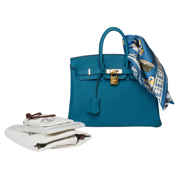 HERMES Amazing Birkin 25cm handbag in Togo Blue Cobalt leather, GHW