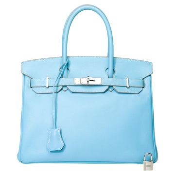 HERMES Rare Birkin 30 Candy Edition handbag in Celeste Blue Epsom leather, SHW