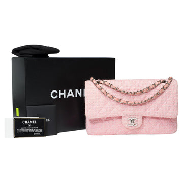 CHANEL Amazing Timeless double flap shoulder bag in Pink Quilted Tweed, SHW