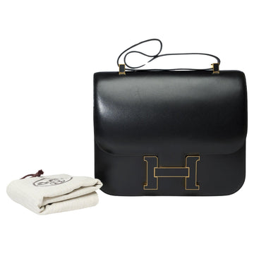 HERMES Rare Constance Cartable shoulder bag in Black Box Calf leather , GHW
