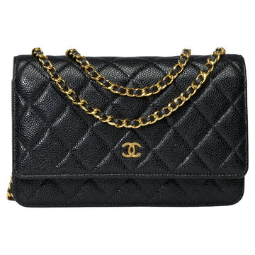 CHANEL Wallet on Chain [WOC] shoulder bag in Black quilted Caviar leather, GHW