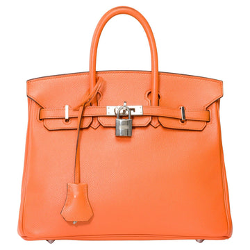 HERMES Bright Birkin 25cm handbag in Orange Epsom calf leather, SHW