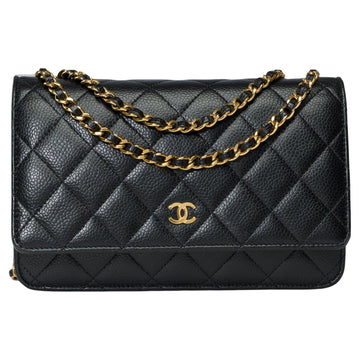 CHANEL Wallet on Chain [WOC] shoulder bag in Black quilted Caviar leather, GHW