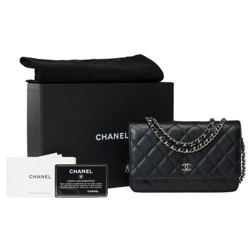 CHANEL Wallet on Chain [WOC] shoulder bag in Black quilted Caviar leather, SHW