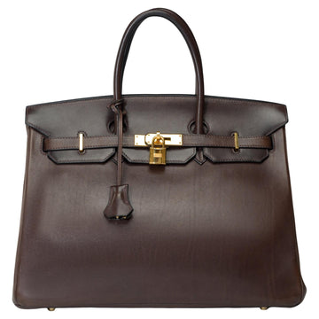 HERMES Rare & Exceptional Birkin 35 handbag in Ebony Brown Barenia leather, GHW