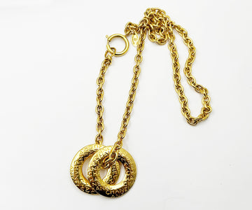 CHANEL Vintage Gold Plated Letter Double Ring Necklace