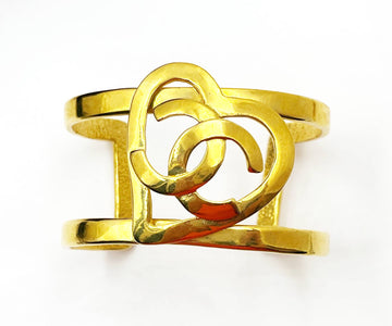 CHANEL Vintage Gold Plated CC Heart Double Cuff Bracelet