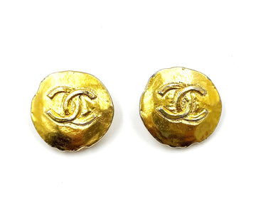 CHANEL Vintage Gold Plated Roman Coin CC Clip on Earrings