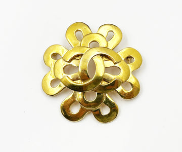 CHANEL Vintage Gold Plated CC Twisted Flower Brooch