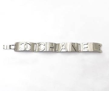 CHANEL Rare Silver CC Letter Cuff Link Bracelet