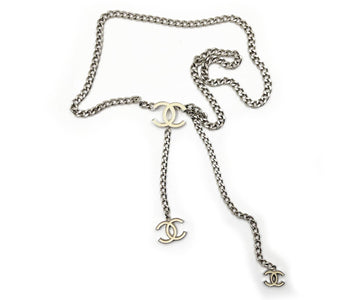 CHANEL White CC Silver Chain Necklace