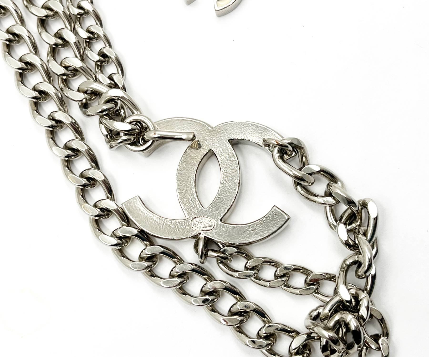Chanel CC Matelasse RARE 3 row Chain Vintage Belt Necklace GHW box