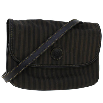 FENDI Pecan Canvas Shoulder Bag Leather Black Brown Auth yb229