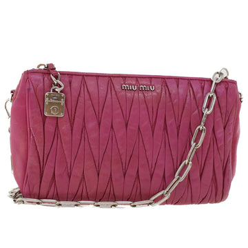 MIU MIU Chain Recolor Shoulder Bag Leather Pink Auth yb239