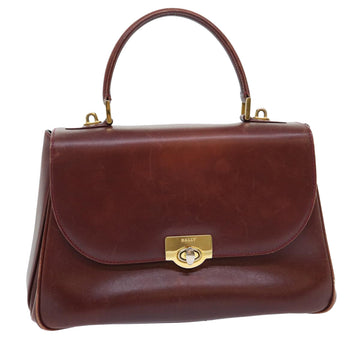 BALLY Hand Bag Leather Brown Auth yb293