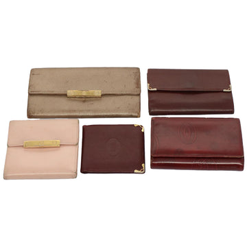 CARTIER Wallet Leather 5Set Wine Red Pink beige Auth yb338