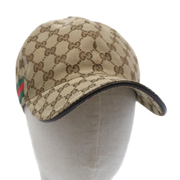 GUCCI GG Canvas Web Sherry Line Cap L Beige Red Green 200035 Auth yb357