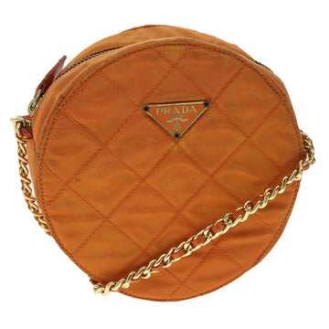 PRADA Quilted Chain Shoulder Bag Nylon Orange Auth yk5414