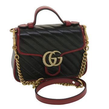 GUCCI GG Marmont Hand Bag Leather 2way Black 583571 Auth yk6261