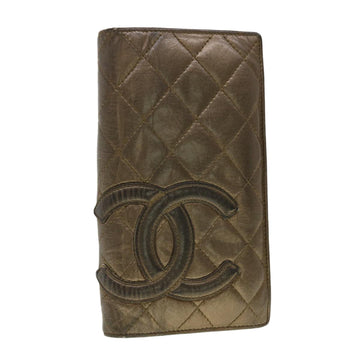 CHANEL Cambon Line Long Wallet Leather Brown CC Auth yk6391
