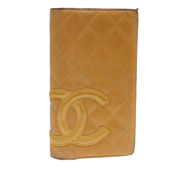 CHANEL Cambon Line Long Wallet Leather Beige CC Auth yk6392