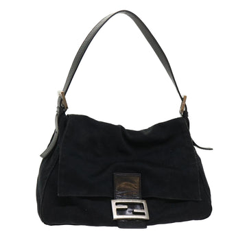 FENDI Mamma Baguette Shoulder Bag Nylon Leather Black Auth yk7563B