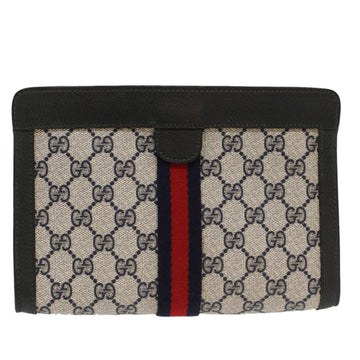 GUCCI GG Canvas Sherry Line Clutch Bag Gray Red Navy 89.01.001 Auth yk7814