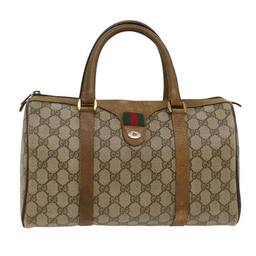 GUCCI GG Canvas Web Sherry Line Boston Bag PVC Leather Beige Green Auth yk7856