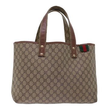 GUCCI GG Canvas Tote Bag PVC Leather Beige 211134 Auth yk7962