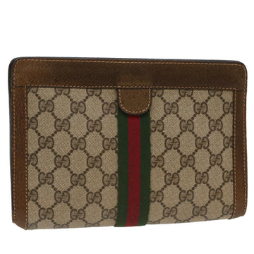 GUCCI GG Canvas Web Sherry Line Clutch Bag Beige Red 37.014.2125 Auth yk8078