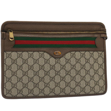 GUCCI GG Canvas Web Sherry Line Clutch Bag Beige Red Green 597619 Auth yk8206