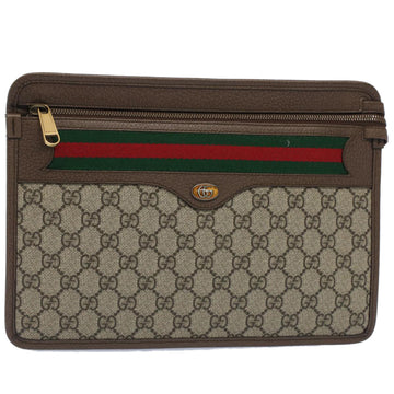GUCCI GG Canvas Web Sherry Line Clutch Bag Beige Red Green 597619 Auth yk8242
