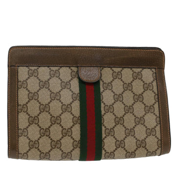 GUCCI GG Canvas Web Sherry Line Clutch Bag Beige Red Green 89.01.001 Auth yk8285