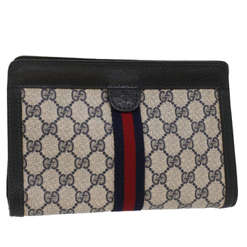 GUCCI GG Canvas Sherry Line Clutch Bag Gray Red Navy 64.014.2125.23 Auth yk8296