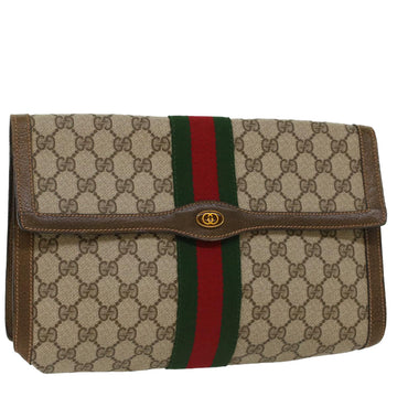 GUCCI GG Canvas Web Sherry Line Clutch Bag Beige Red 67.014.3087 Auth yk8319