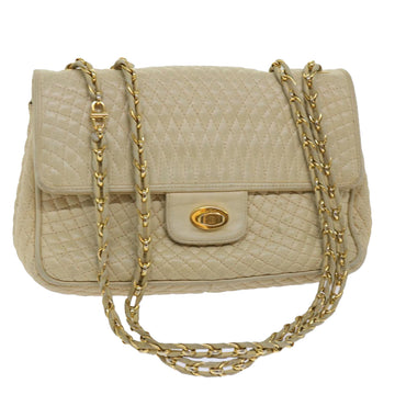 BALLY Quilted Chain Shoulder Bag Leather Beige Auth yk8364B